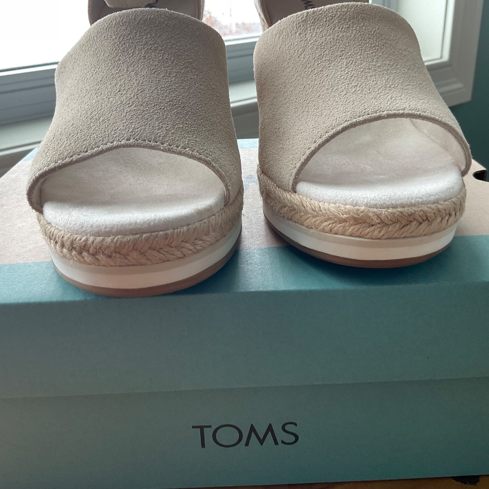 TOMS Marisol Espadrille Suede/Canvas Wedge Sandal Women’s 7 w/ box - Picture 8 of 13